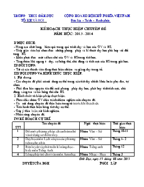 Kế hoạch thực hiện Chuyên đề năm học 2013 - 2014